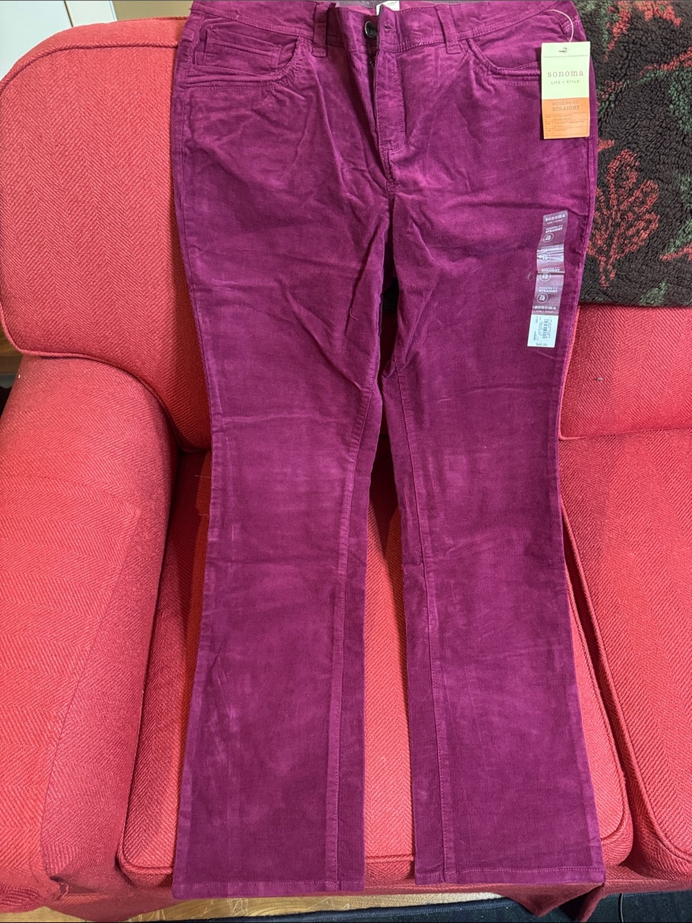Sonoma Women's Magenta Corduroy Straight Leg Jeans